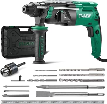 STANEW SDS Plus 950W Wired Hammer Drill 0-1150RPM/5100BPM with 4 Functions and Safety Clutch, 360  Rotating Handle, Variable Speed, Concrete, Steel, Wood