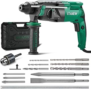 Taladro Percutor con cable SDS Plus 950W STANEW, Martillo perforador con 0-1150RPM/5100BPM con 4 funciones y embrague de seguridad, mango giratorio de 360°