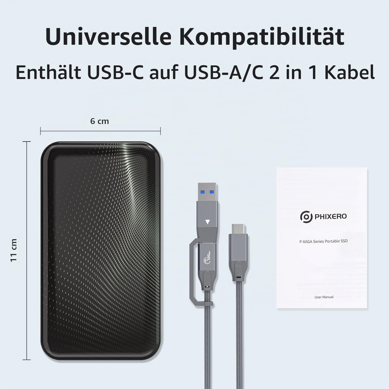 PHIXERO 1TB Externe SSD, USB 3.2 Gen 2 bis zu 1050MB/s SSD Festplatte Extern, High Speed ​​Festplatte Extern für Fotografen und Spiele Kompatibel mit PC, Laptop, Mac und PS4/Xbox