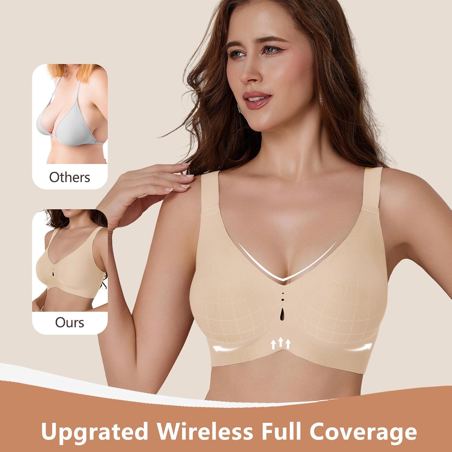 Womens Seamless Wireless Supportive Bra Push Up Comfortable Soft No Underwire Full Coverage Everyday Bra - Image 3