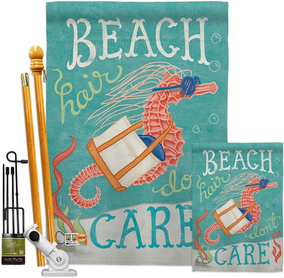 Seahorse Beach Hair House Flag Coastal Tropical Sea Shells Ocean Sand Outdoor Summer Coral Small Decorative Gift Yard Banner Made In USA 28 X 40