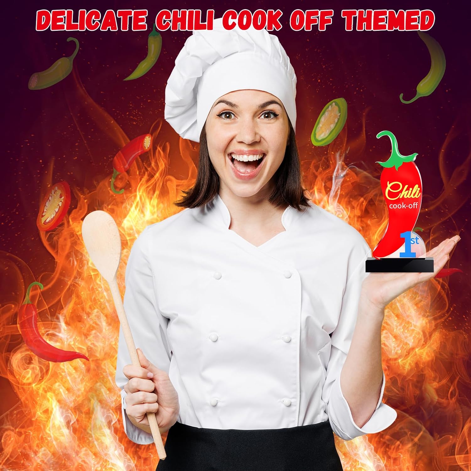 3 Pcs Chili Cook Off Trophies, Acrylic Chili Pepper Trophy Awards Medals, Chili Cook Off Prizes for 1st 2nd 3rd Place Chili Cooking Contest, Chili Cook Off Decorations Supplies - Image 3