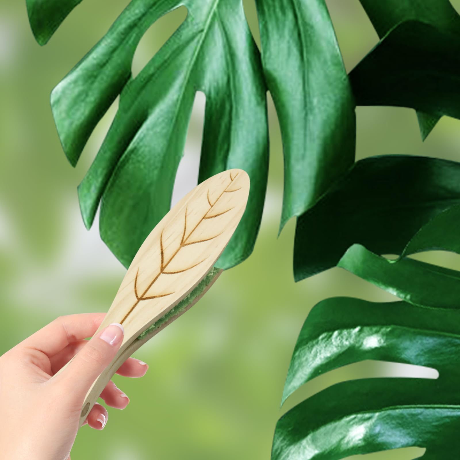 Feuille De Nettoyage Plantes Brosse Double Face Avec Manche Bois - Outil Entretien Feuilles Intérieur