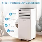 COSTWAY climatiseur portable 8000 BTU, unité de climatisation portable 4-en-1 avec déshumidificateur, ventilateur, mode sommeil, télécommande et minuterie 24H, refroidit des pièces jusqu'à 350 pi², kit d'installation de fenêtre inclus