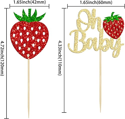 Miniatura 2 de Ephlyn Paquete de 24 adornos dorados para cupcakes Sweet Oh Baby de fresa, para baby shower, cumpleaños, cumpleaños, cupcakes, suministros de fiesta