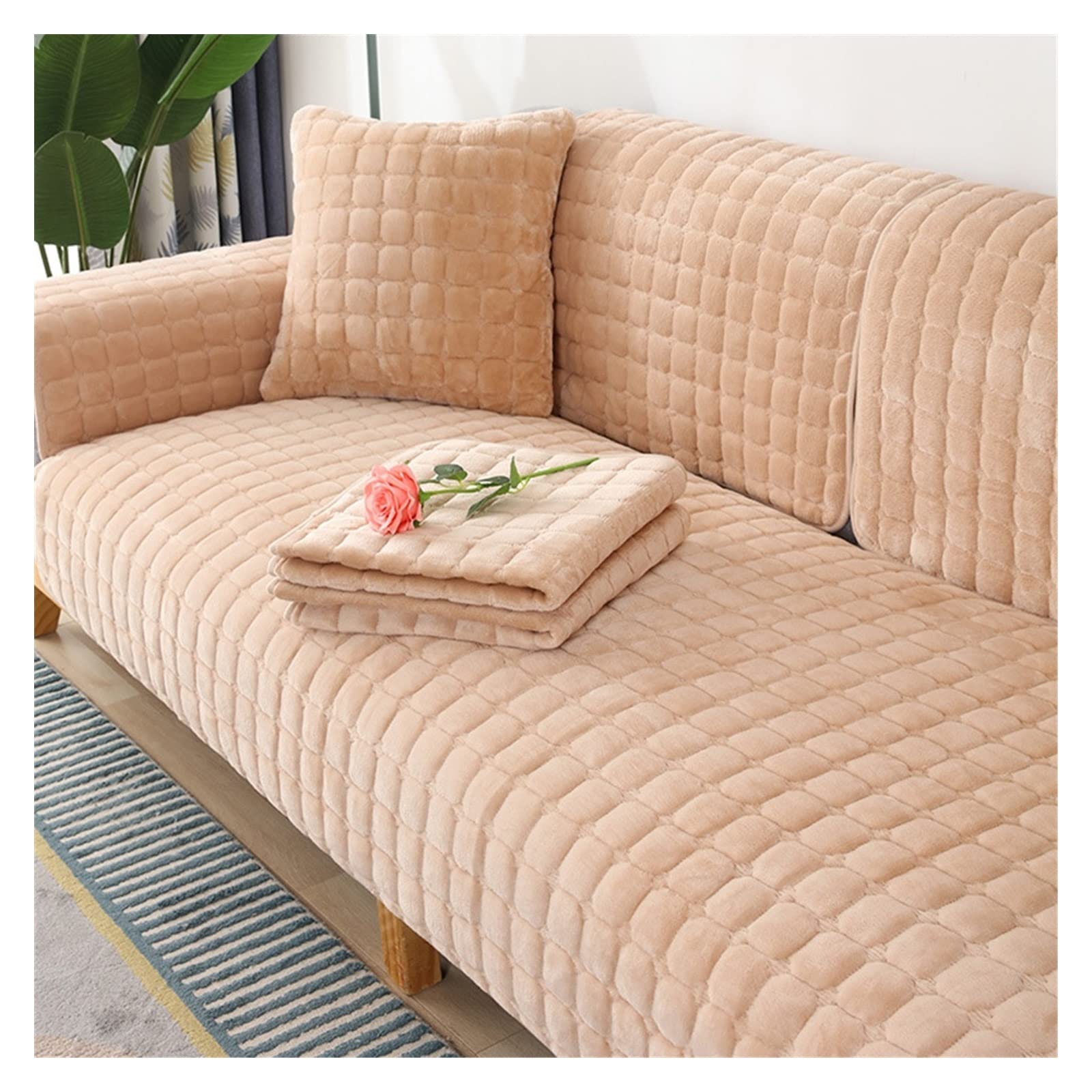 Sofa Slipcover Corner 3/2/1/4 Seater Sofa Cover L Shape Couch Cover Velvet Thick Sofa Protector Anti-slip Reversible Quilted Corner Slipcovers Washable for Sectional Couch ( Color : O , Size : 90x240c