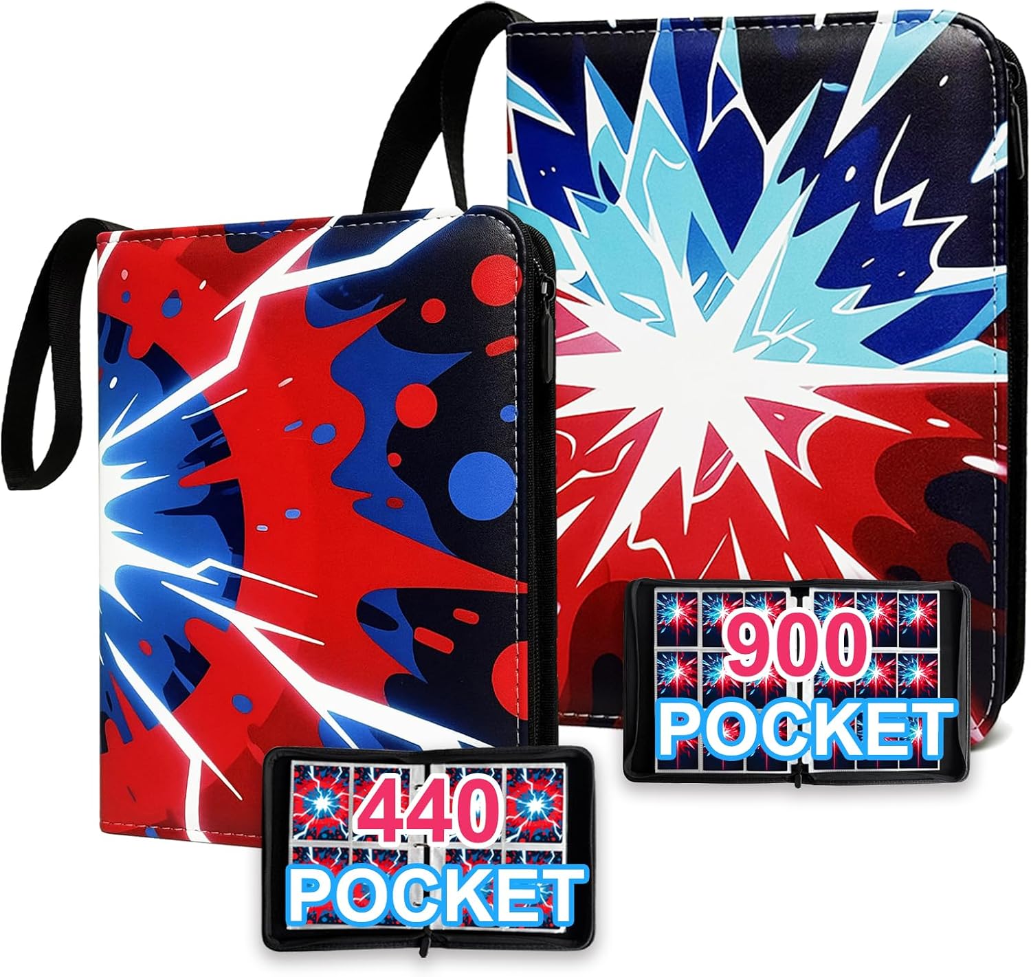 2 pack 440 Card Binder 4 Pocket and 900 Card Binder 9 Pocket Trading Card Binder High Storage Waterproof Card Holder