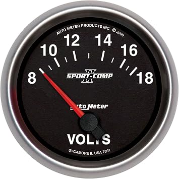 Auto Meter 7691 Sport-Comp II 2-5/8" 8-18V Short Sweep Electric Voltmeter