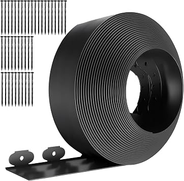 Garden Edging Border 32ft 10M Plastic Flexible Lawn Edging 6CM High with 40 Securing Pegs for Landscaping Flower Beds and Garden Borders Black