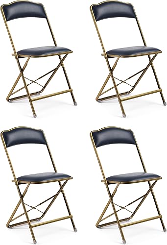 Miniatura 12 de Sillas plegables con asientos acolchados, paquete de 4, sillas plegables con marco de acero de alta resistencia, elegantes sillas de puente de