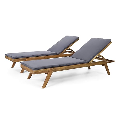 Caily Outdoor Chaise Lounge with Cushions - Acacia Wood -