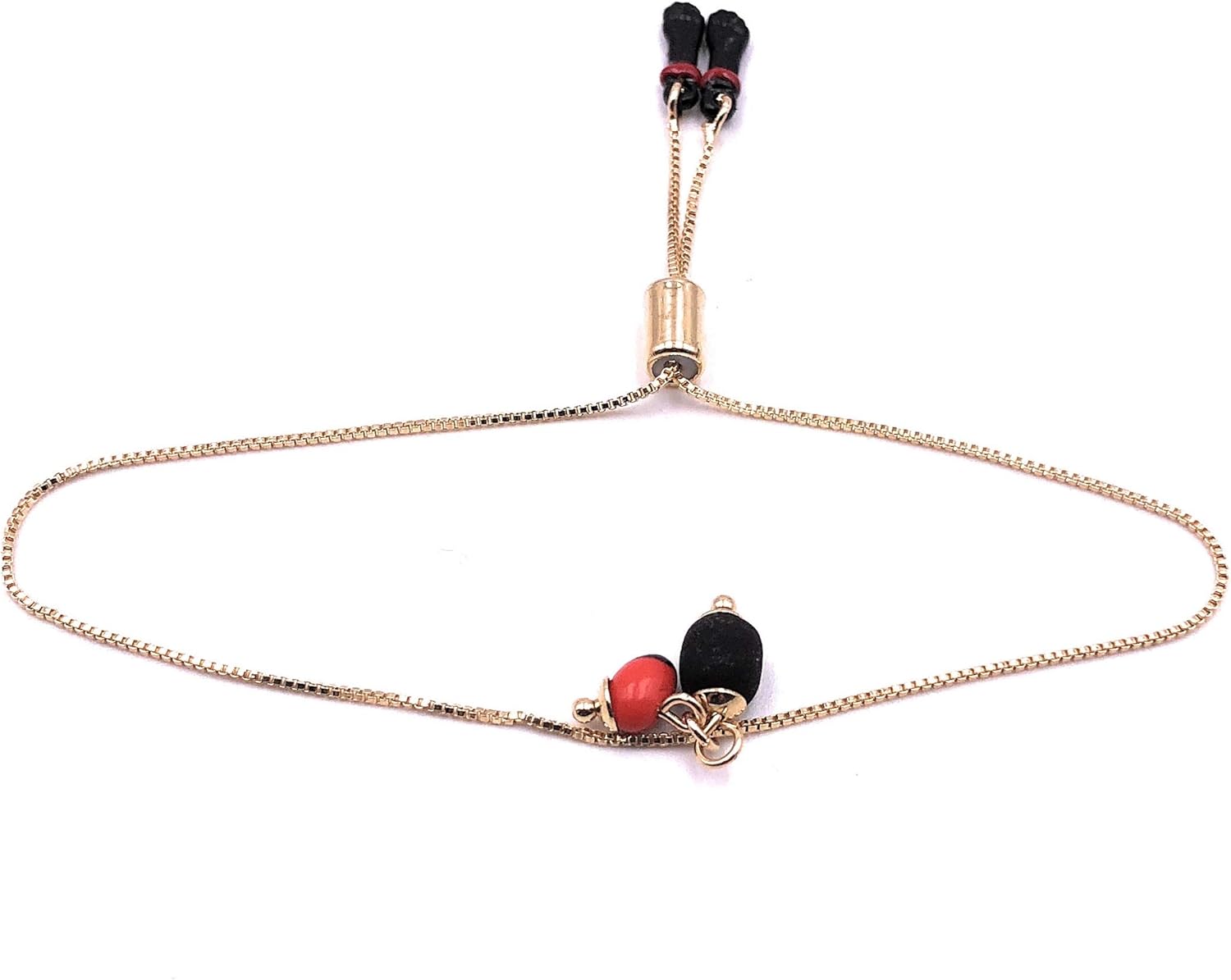 SIFRIMANIA Azabache Pendant Bolo Bracelets for Women 18K Gold Plated Box Chain, Adjustable 6 to 9 Inches, Minimalist Handmade Jewelry for Women