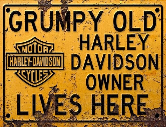 SUNNEE Harley Davidson Inspired Grumpy Motorcycle Chopper Retro Tin Metal Sign Aluminium Wall Décor Sign (1pcs, Yellow)