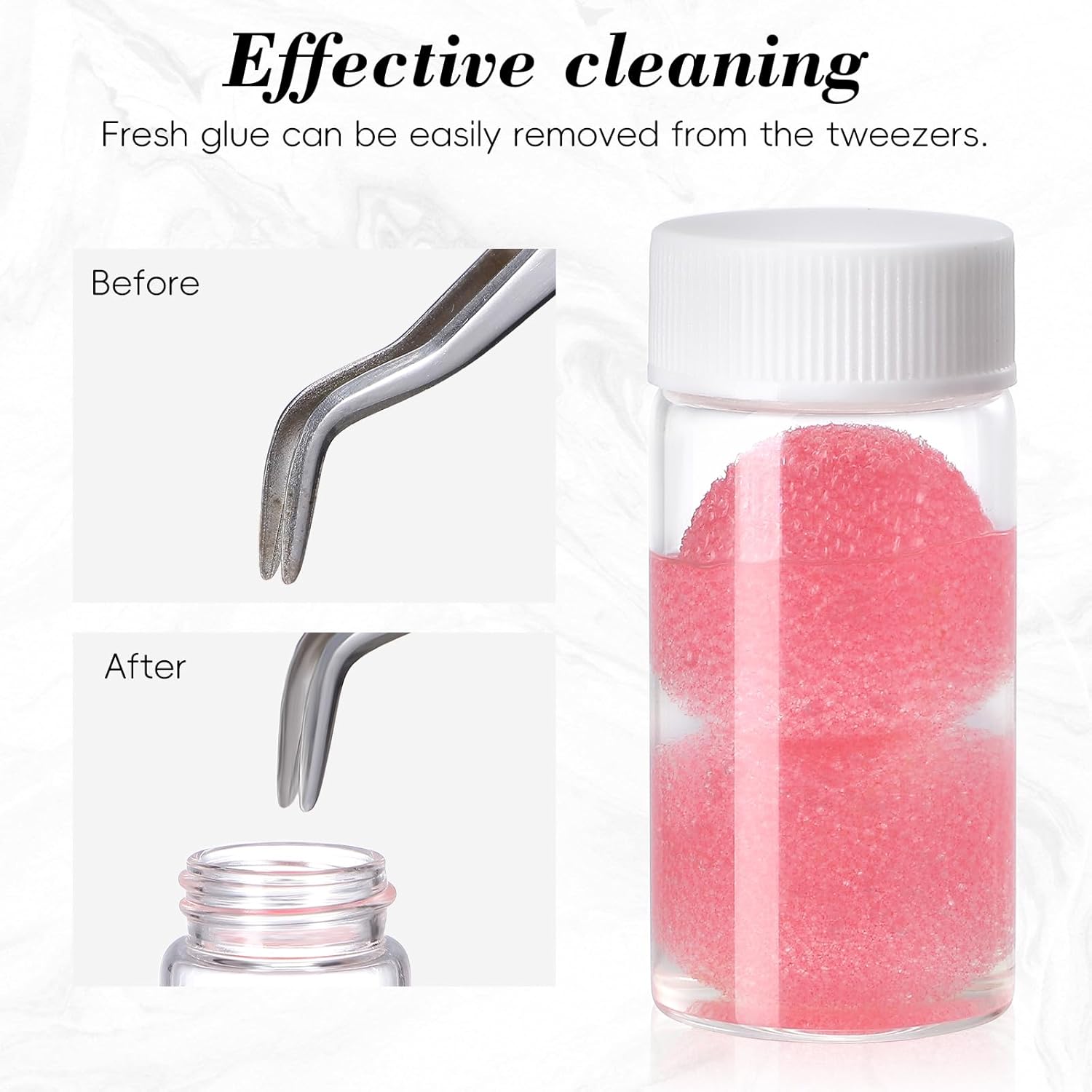 Beavorty 2Pcs Eyelash Extension Tweezers Cleaning Tool with Liquid Remover and Sponge Ball Eyelash Curler Cleaner for Lash Extension Application Supplies A
