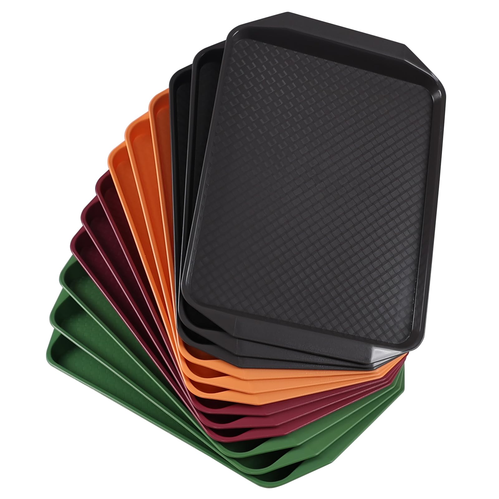 Plateau rectangulaire en plastique coloré, plateau de service rapide avec poignées, 12 pièces