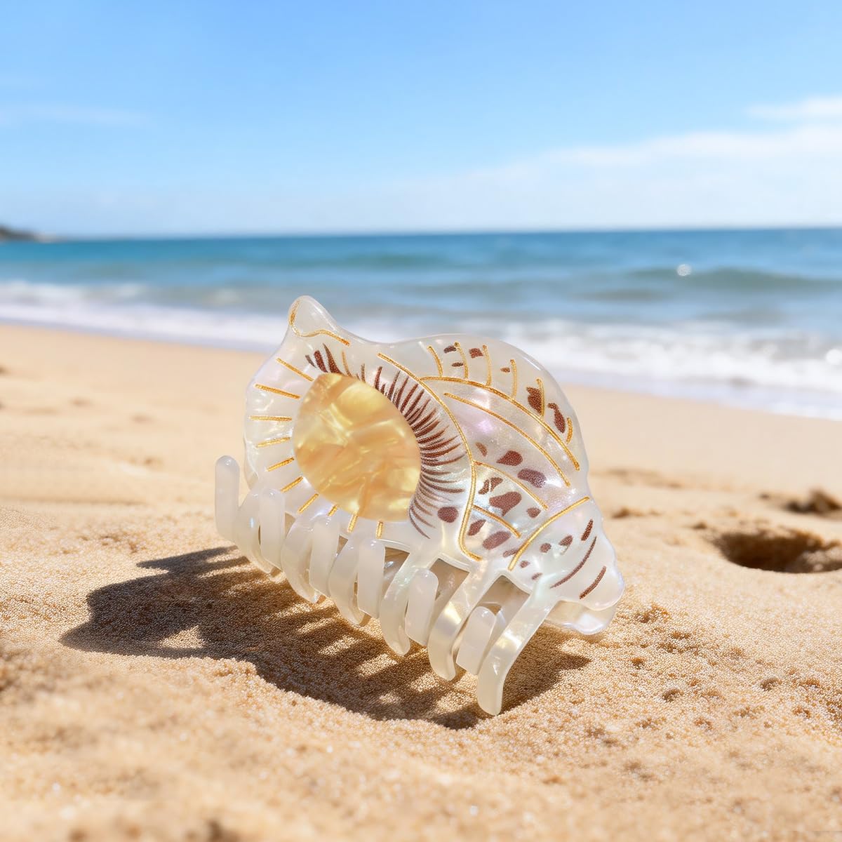 1 Piece Large Gold Accent Conch Shell Acetate Hair Claw Clip, Non-Slip Strong Hold Jaw Clip for Thick/Thin Hair, Summer Beach Hawaii Vacation Hair Accessory Gift for Women & Girls image 5