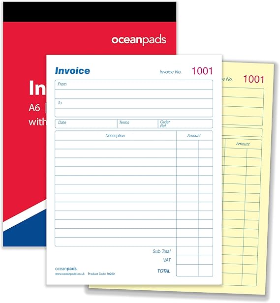 Ocean Pads Small A6 Invoice Book Duplicate, 105mm x 148mm, 2-Part ...