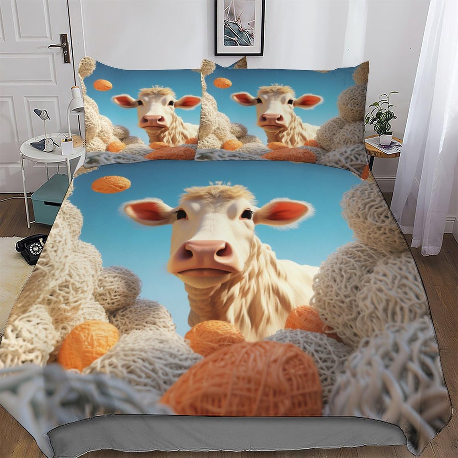 Cute Cow Bedding Set Duvet Cover Set 3D Comforter Cover 3 Pieces Bedspread Cover For Kids Teens Microfiber Easy Care And Super Soft Poly Cotton Quilt Cover Double (200x200cm) — image 1