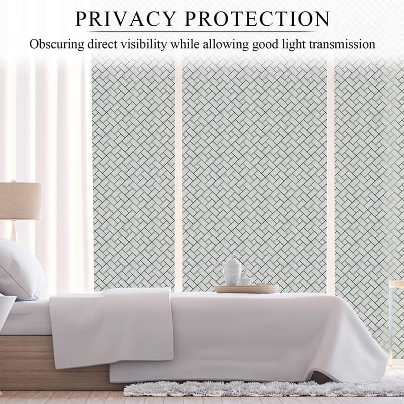 Image of Window Glass Film for Privacy, Self Adhesive Window Sticker, Sticker Frosted Glass Film for Windows, bathrooms, Office Cabins, Living Rooms - Cross Brick | 16 X 72 Inchs
