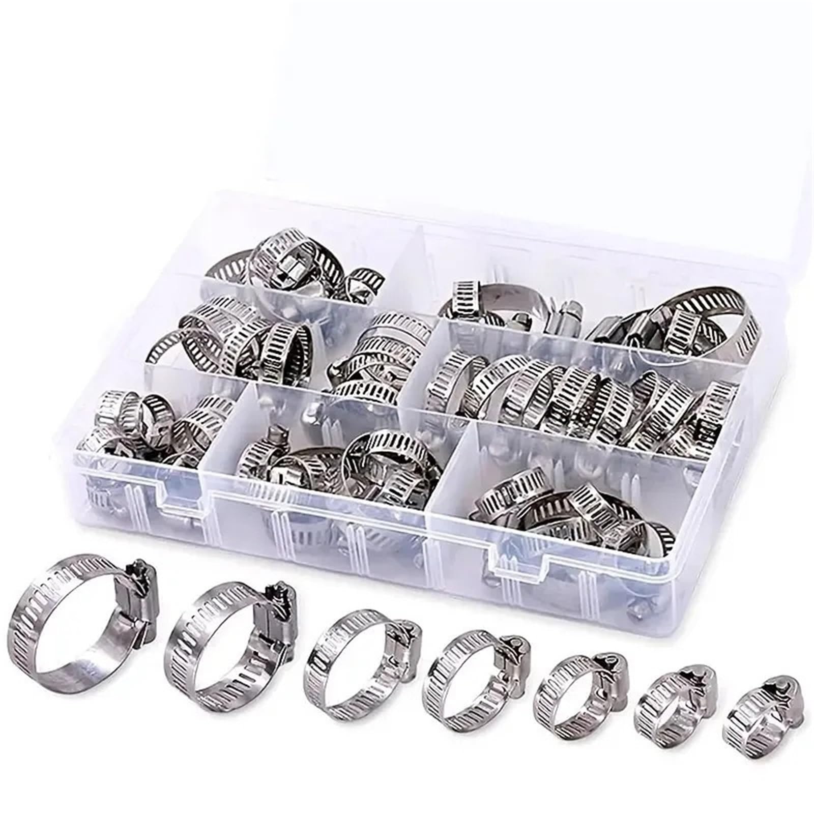 Pipe Clamp 60Pcs 8‑38mm Adjustable Worm Gear Pipe Clamp Assortment for Fuel and Water Tube Fixing