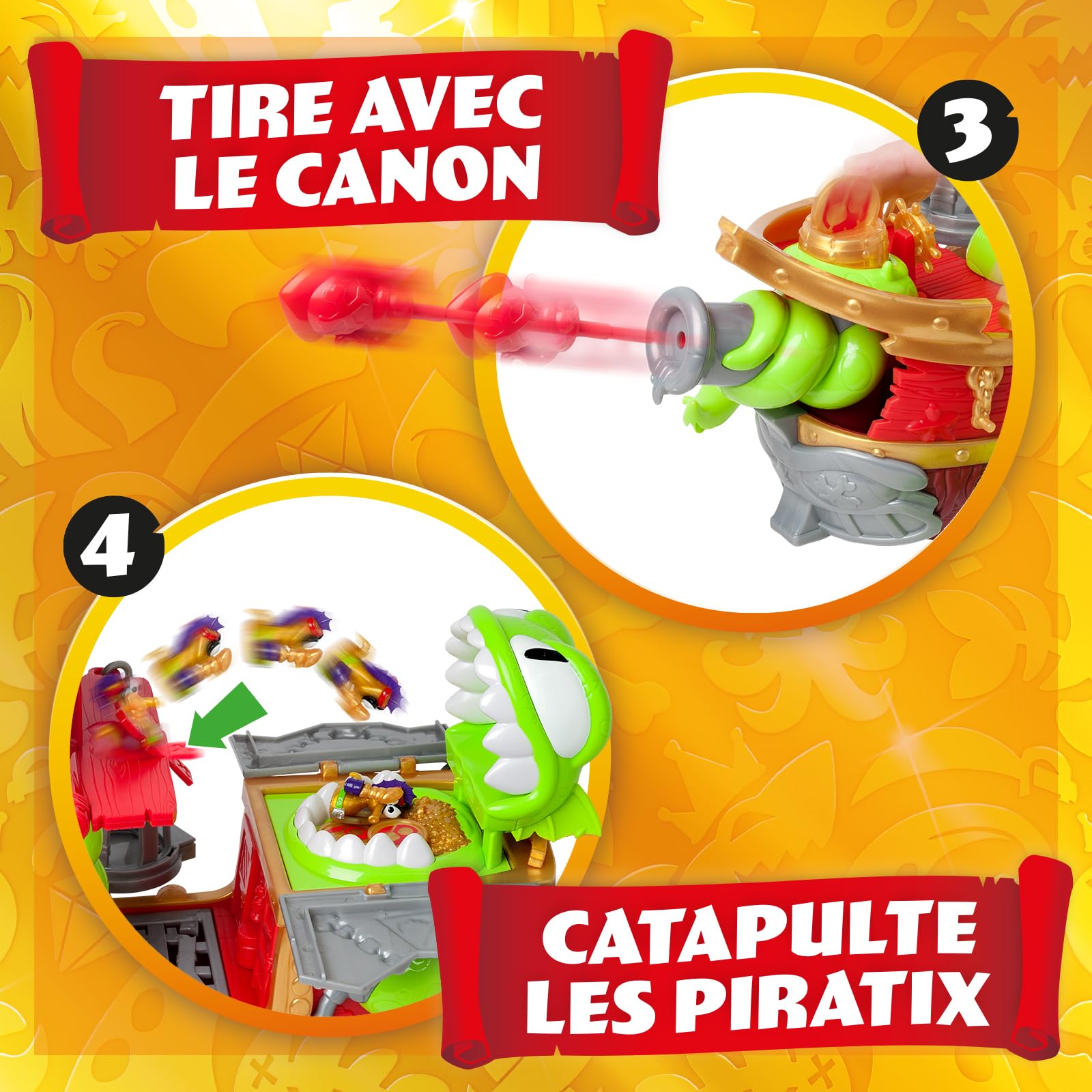 PIRATIX Le Bateau Kraken - Contient 1 Bateau Kraken, 2 Piratix & Accessoires exclusifs, 1 Projectile de Canon, 1 trésor Exclusif, 6 trésors dorés, 1 Drapeau Exclusif, 1 épée, 1 Ancre et 1 Prison.