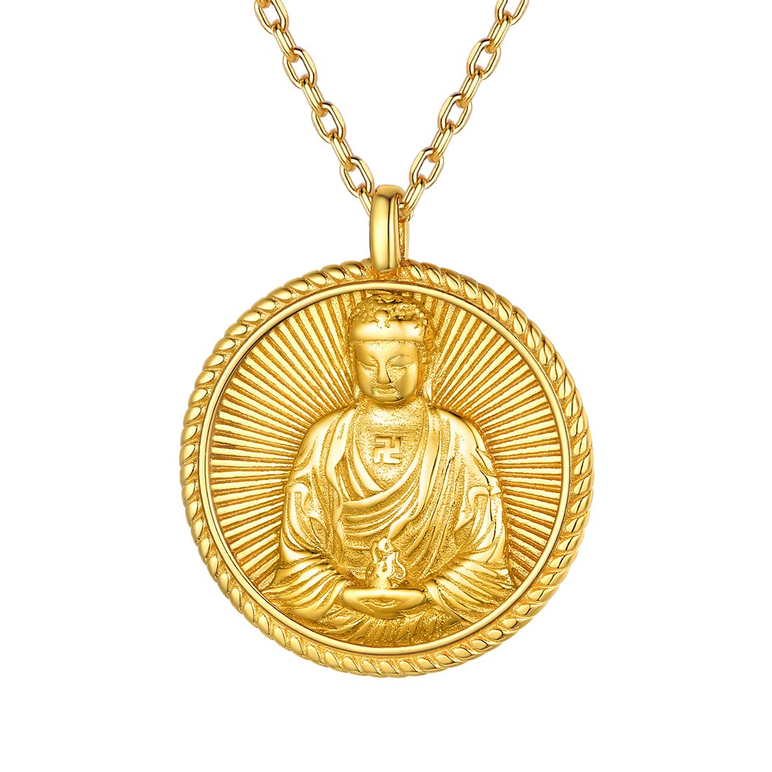 Eight Natal Buddha Coin Necklace for Women Men Gold Plated Silver Protection Bodhisattva of 12 Zodiac Signs Talisman Jewelry