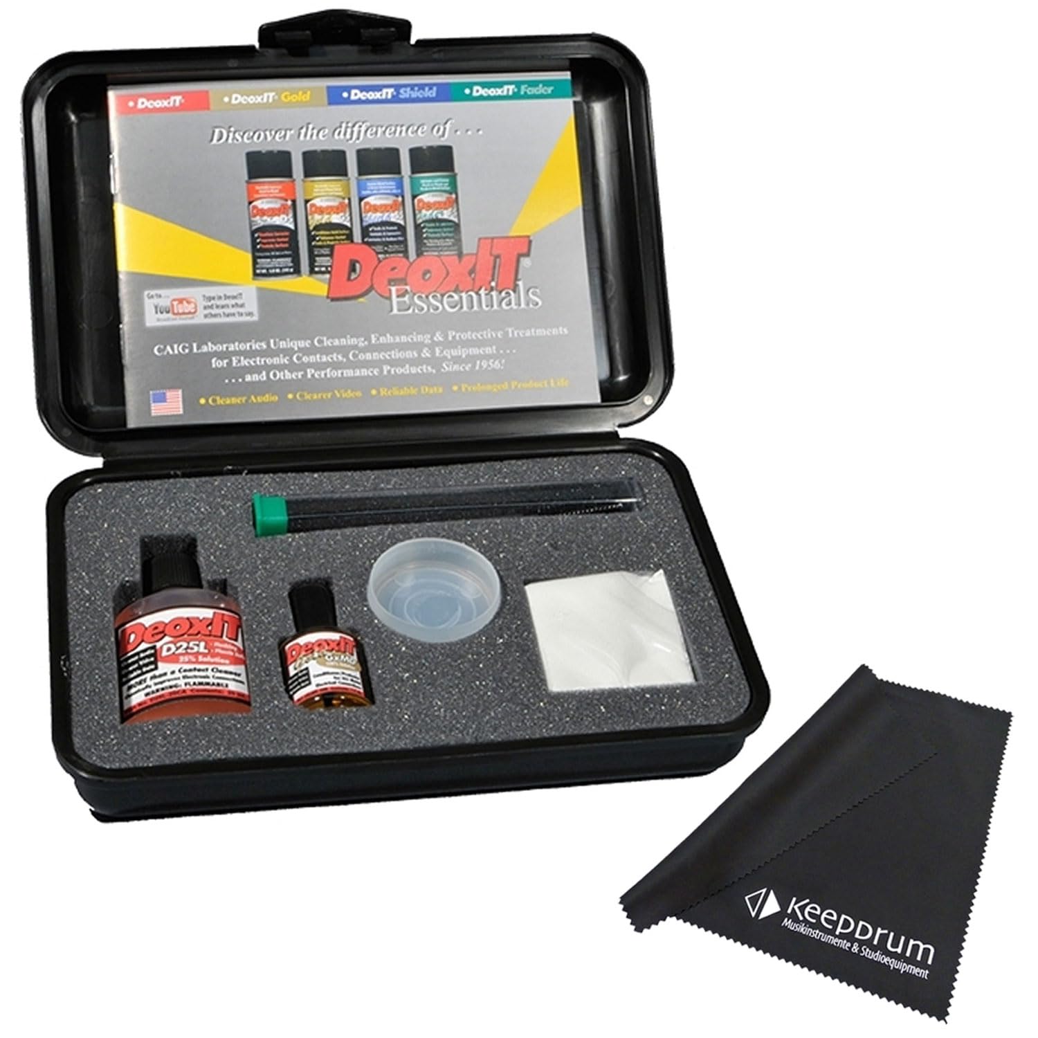 Caig DeoxIT SK-GXMD - Kit de mantenimiento para tubos de vacío con paño de microfibra Keepdrum