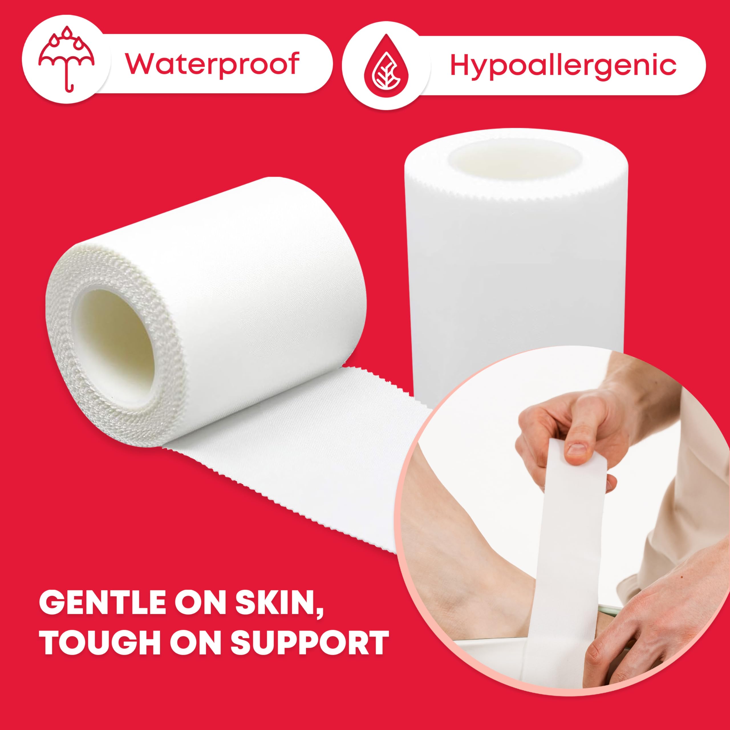 Bandage Wrap 2 Rolls Hypoallergenic Self-Adhesive Medical Tape - 1" X 10 Yards, Clear Surgical Cloth Medical Tape