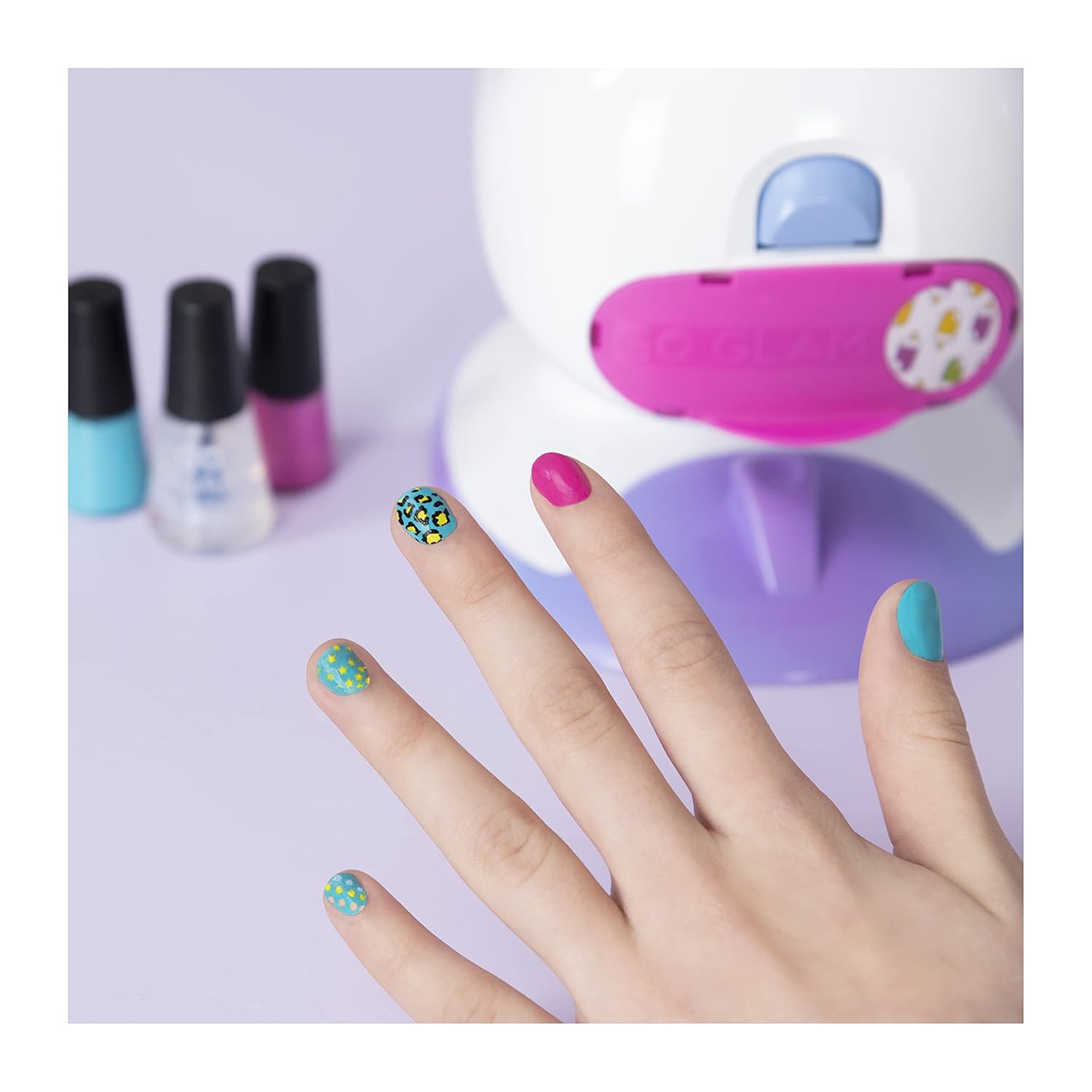 Cool Maker, GO Glam Nail Stamper Deluxe Salon with Dryer for Manicures and Pedicures with 3 Bonus Patterns and 2 Bonus Nail Polishes, Amazon Exclusive