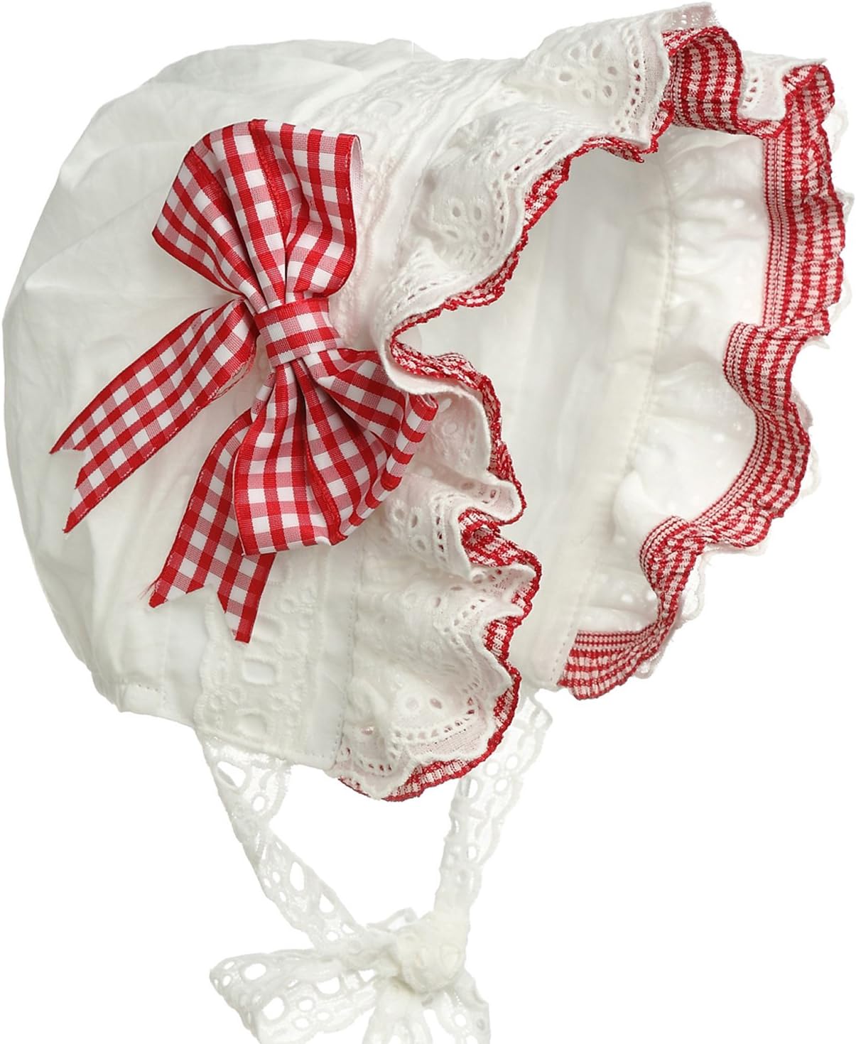 Hanakimi® Girls' Birth Royal Closed Back Baby Bonnet Handmade KM018 (L/24M, Red)