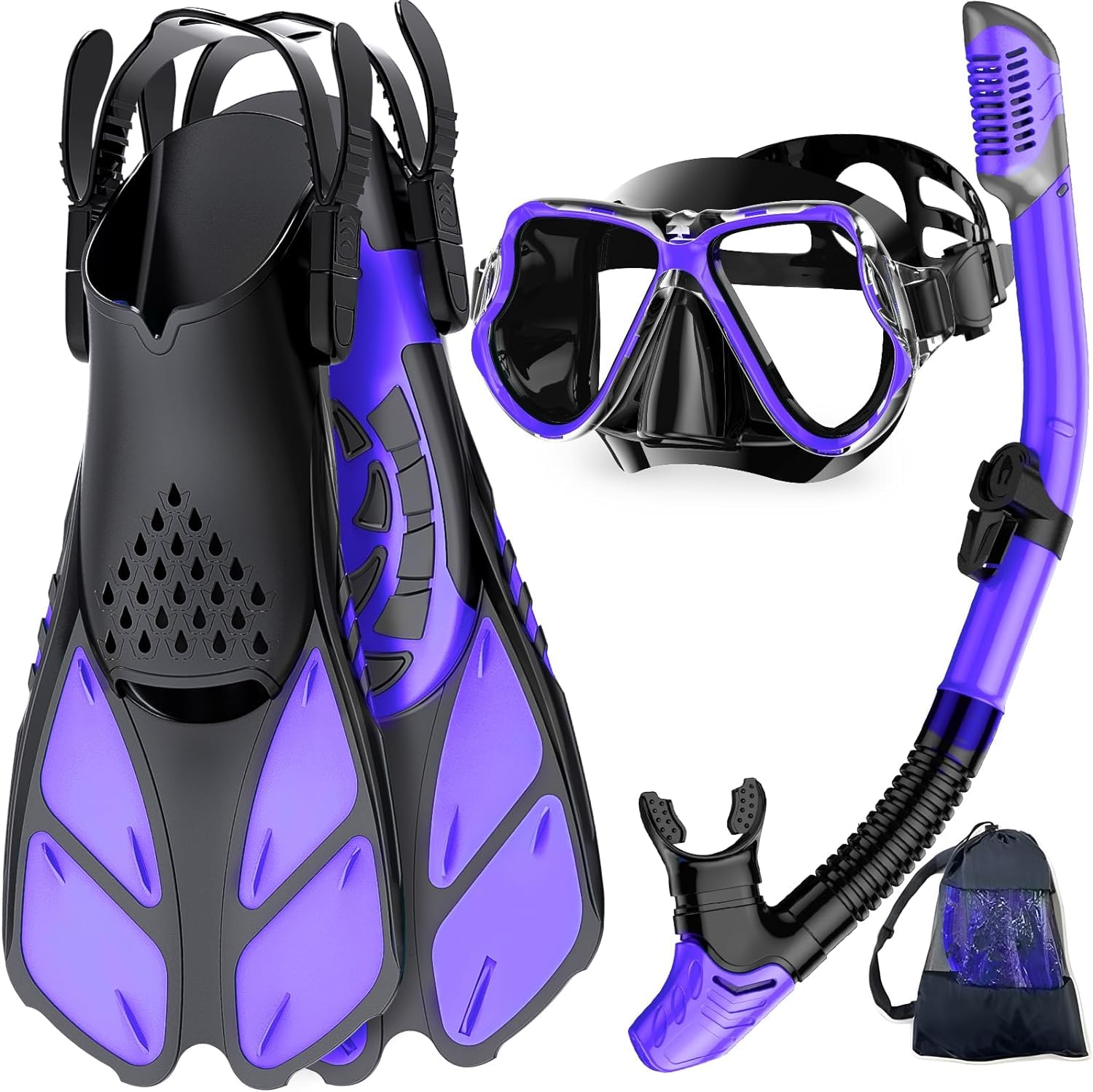 Zenoplige Schnorchelset Erwachsene 3-in-1,Anti-Fog & Leck Tauchmaske mit gehärtetem Glas, Dry Top Schnorchel & verstellbare Flossen – Schnorchelausrüstung für Schwimmen & Reisen