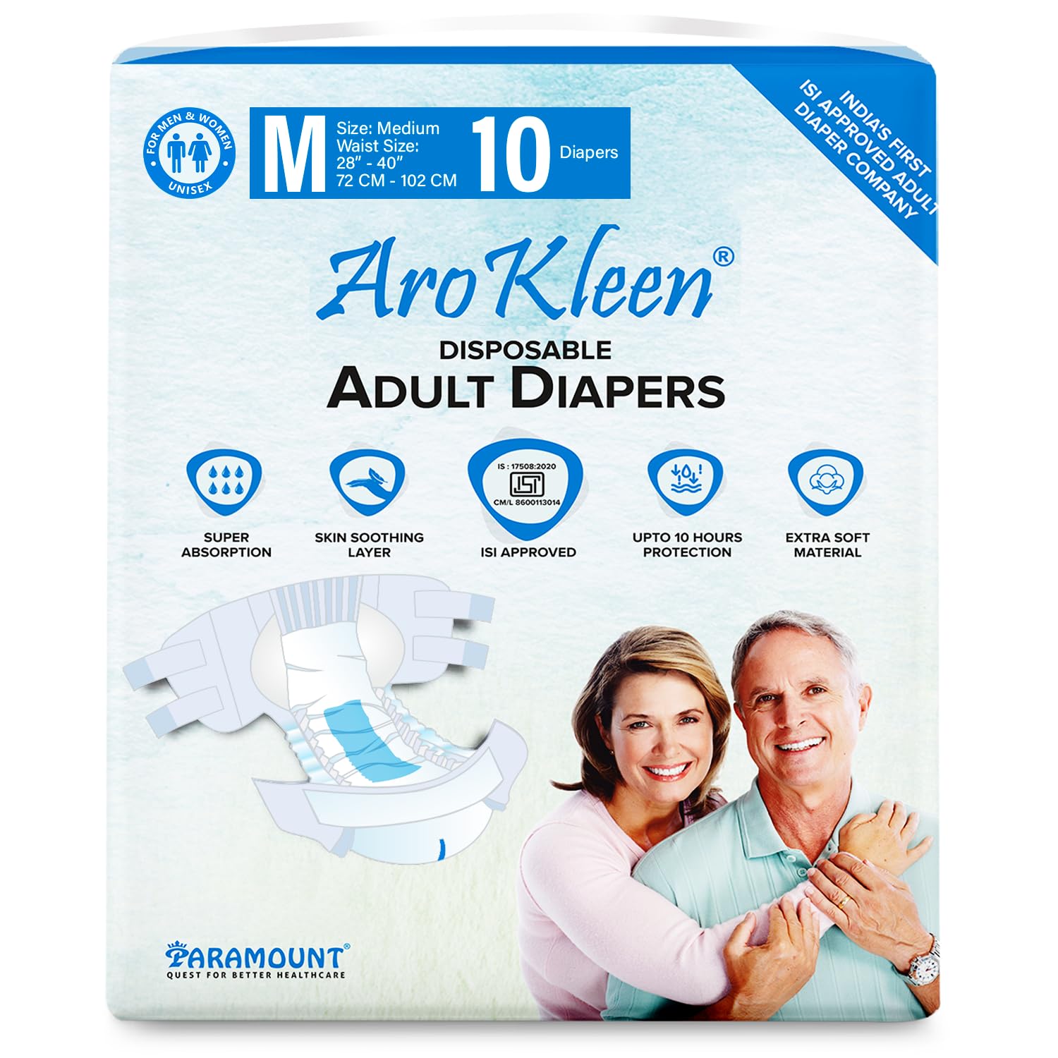AroKleen (ISI CERTIFIED) Adult Diapers Tape Style | Medium (M) Size, 10 Count, Waist Size (72-102cm | 28"- 40" inches), Unisex, High Absorbency, Leak Proof, Overnight Protection, Odour lock, Anti-Bacterial Absorbent Core-Pack of 1 (B09Z6TL89D) Amazon Price History, Amazon Price Tracker
