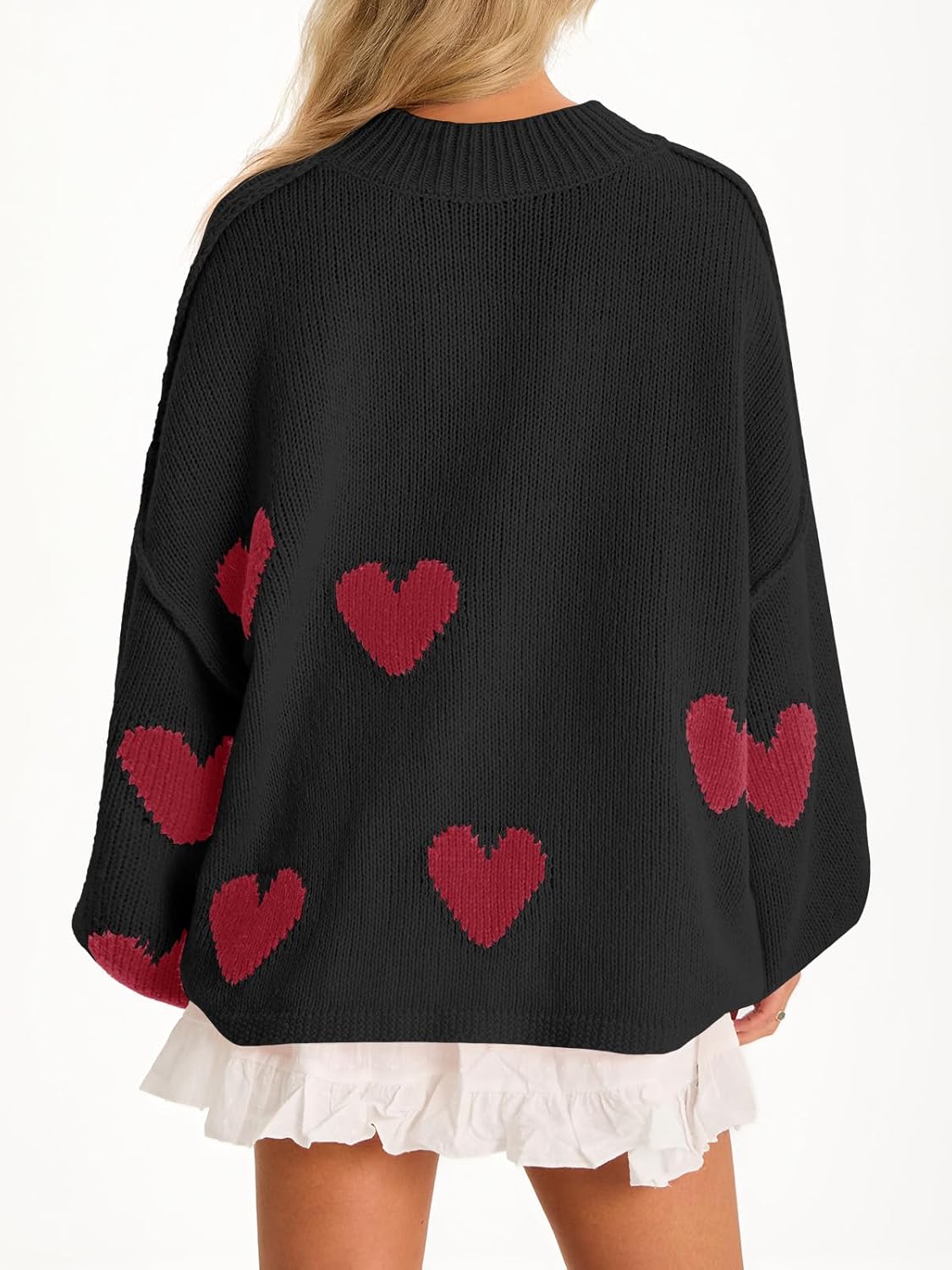 Saodimallsu Womens Oversized Heart Sweater Valentines Cute Mock Neck Chunky Knit Long Sleeve Tunic Sweaters - Image 5