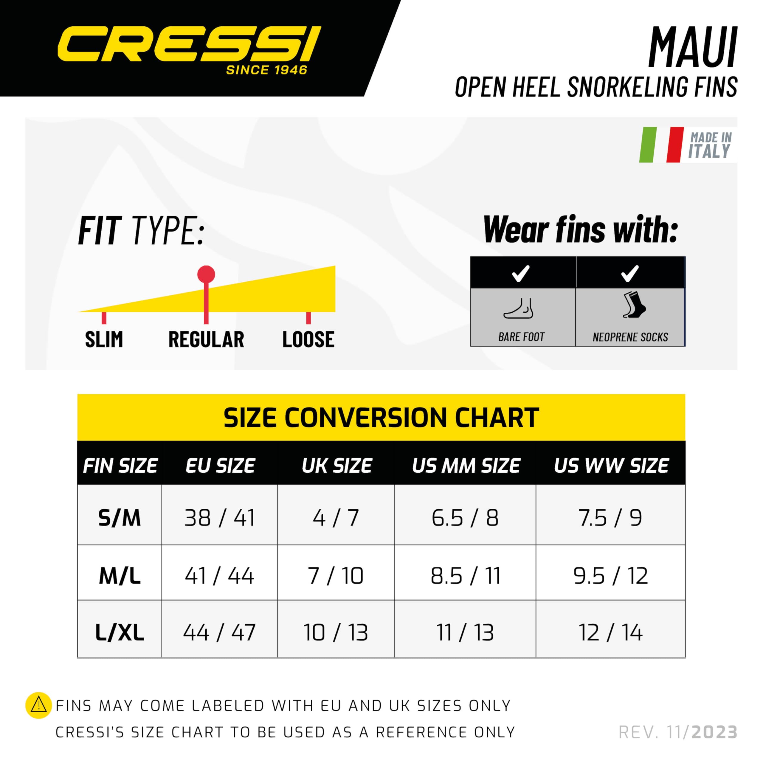 CRESSI Maui Fins - Unisex Verstellbare Flossen mit EBS System zum Schwimmen und Schnorcheln