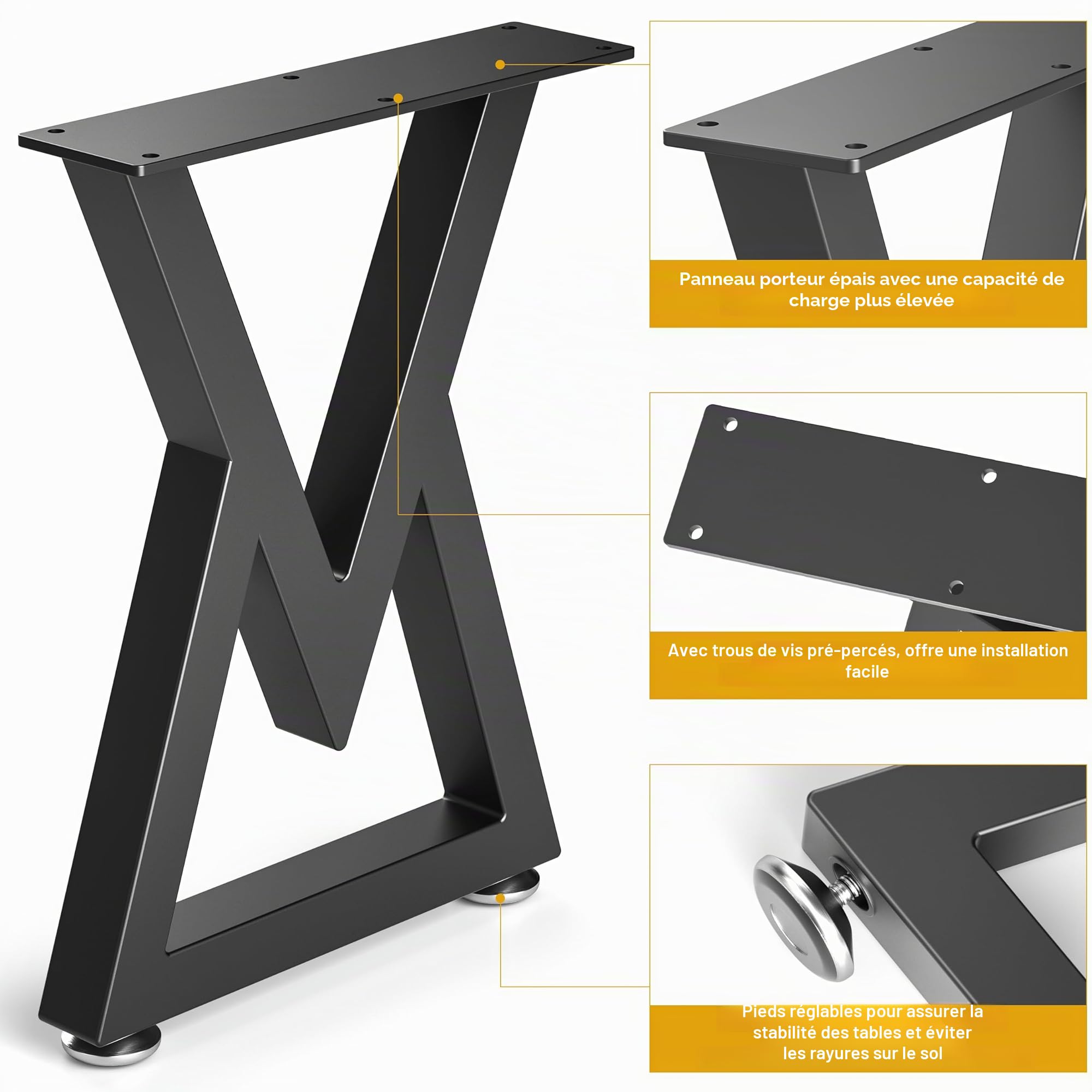 Lot de 2 Pieds de Table Basse en métal de 40,6 cm, Pieds de Banc en Forme de Losange, Pieds de Bureau Robustes en métal Noir, Pieds de Meubles de Bricolage (H x l) 40,6 x 29,3 cm