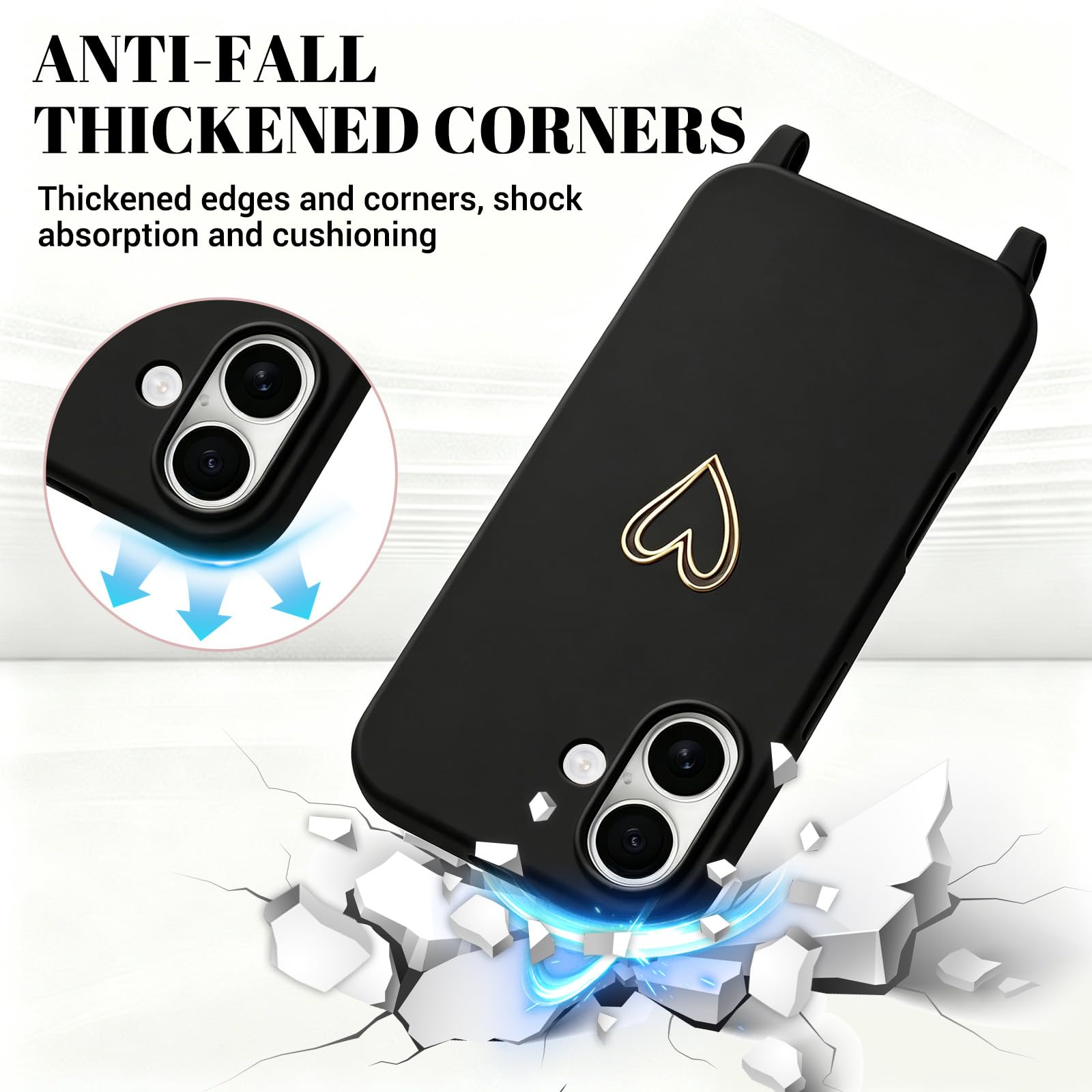 CaseLover Magnetyczne etui kompatybilne z iPhone 17 ze smyczą, sznurowane etui regulowany miękki TPU silikon etui z motywem serca odporne na wstrząsy etui ochronne na iPhone 17 6,3 cala, czarne