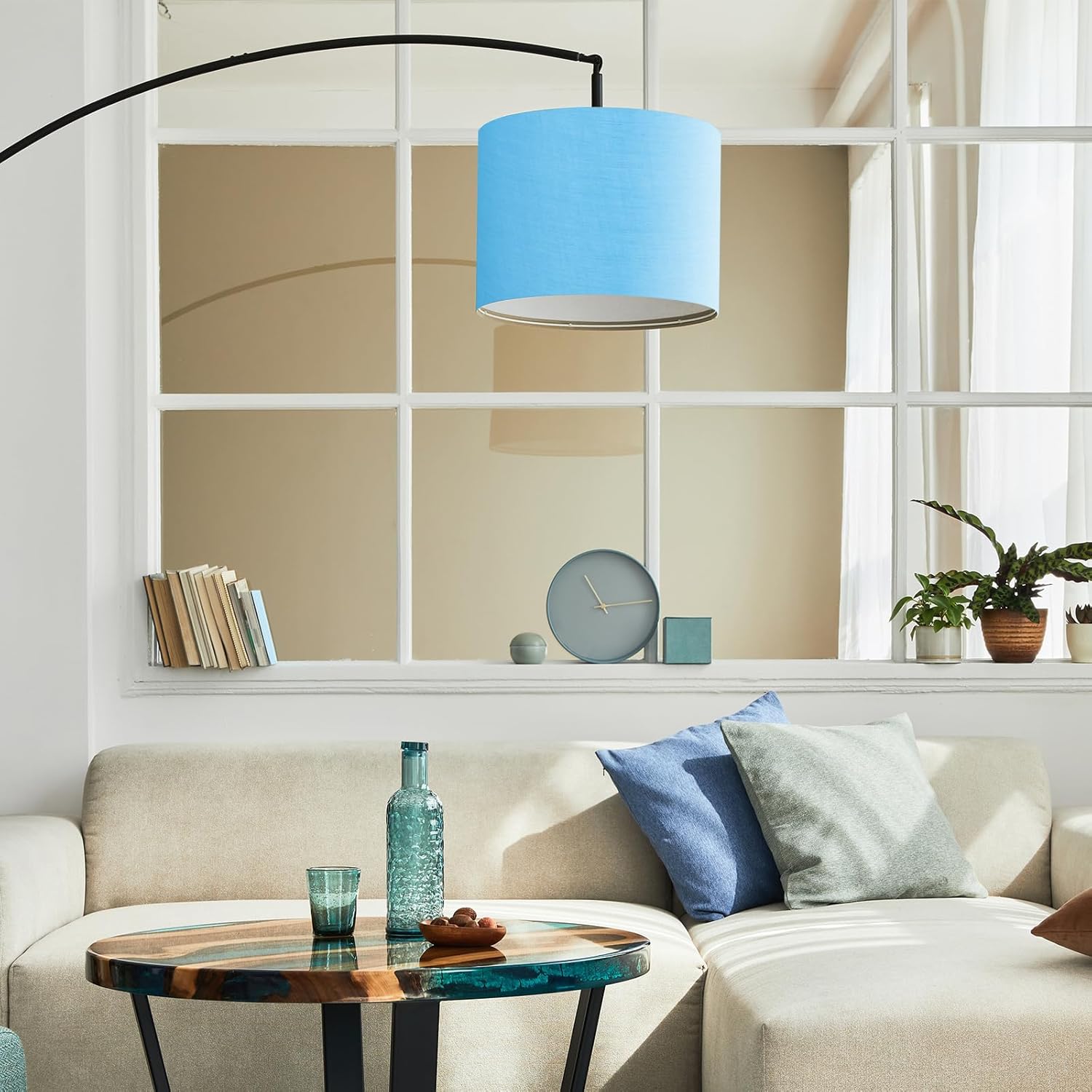 YOKIVE 2Set Drum Lamp Shades for Table Lamps, 13"x13"x10" Linen Lampshade Easy Assembly Lamp Shade(Spider Fitter) for Table Lamps Floor Lamps Bedside, Blue