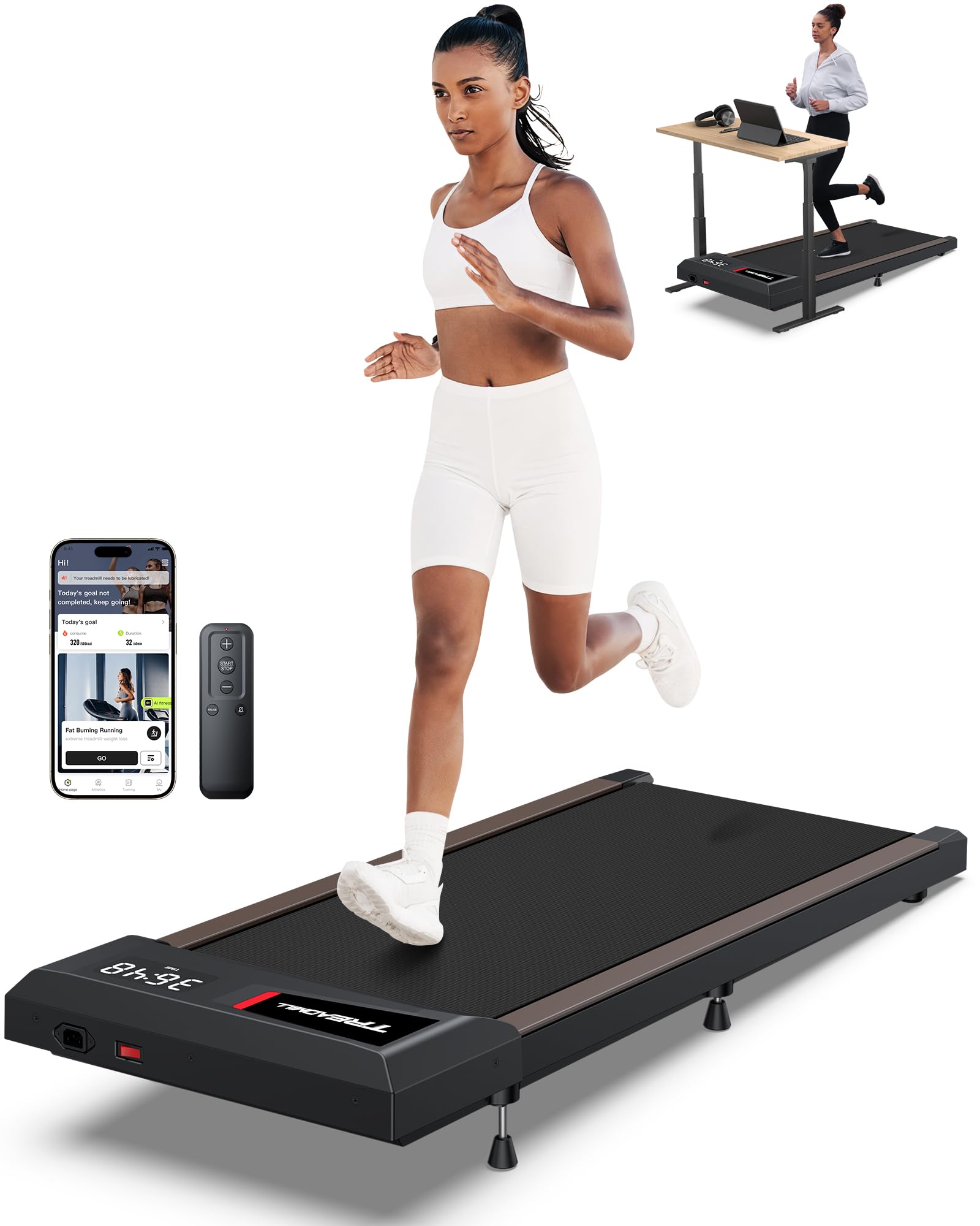WELLFIT 2025 Smart Walking Pad with 10% Incline, 2.5HP Quiet Under Desk Treadmill for Home, 4 MPH Speed, 265 lbs Capacity, APP/Mute Remote, Works for WELLFIT Voice Control KINOMAP Apple Health