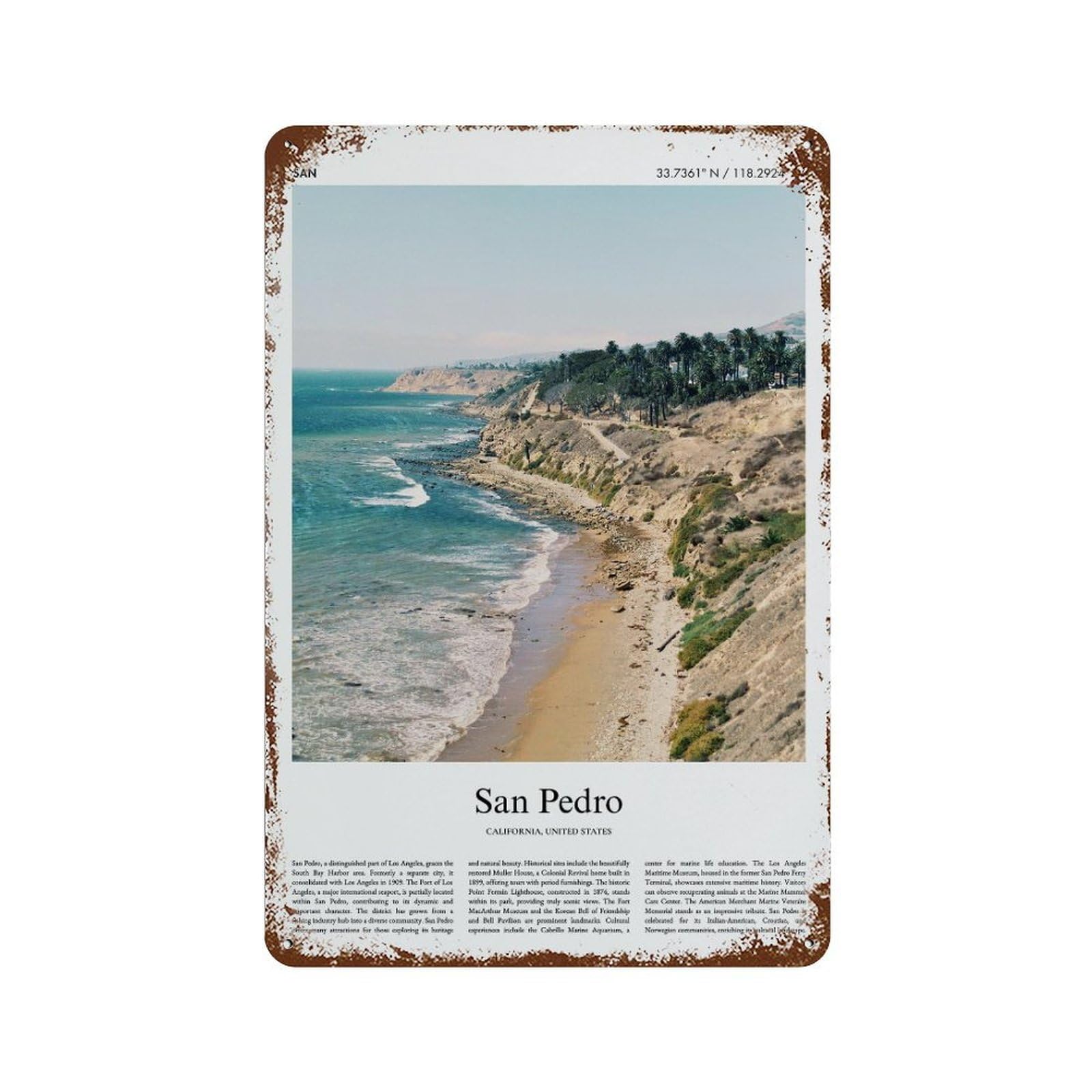 xiaoxiaoshen San Pedro California, United States, USA City Scenery Wall Decor Art Metal Tin Poster Modern Home Decor Art Home Bar Shop Decorations Vintage Sign 30x20cm