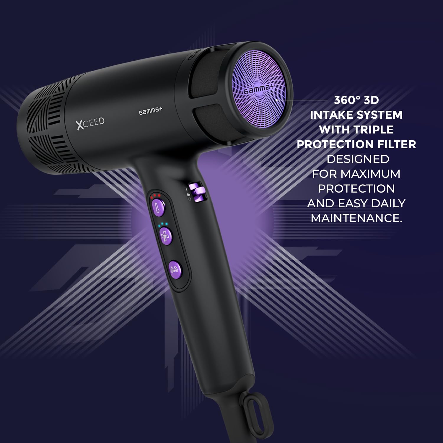 Gamma+ XCEED Asciugacapelli Professionale con Ossigeno Attivo, Infrarossi e Ioni Negativi | Phon Leggero 300 gr | Asciugatura Rapida | Anti-Crespo | Styling da Parrucchiere a Casa | Design Italiano
