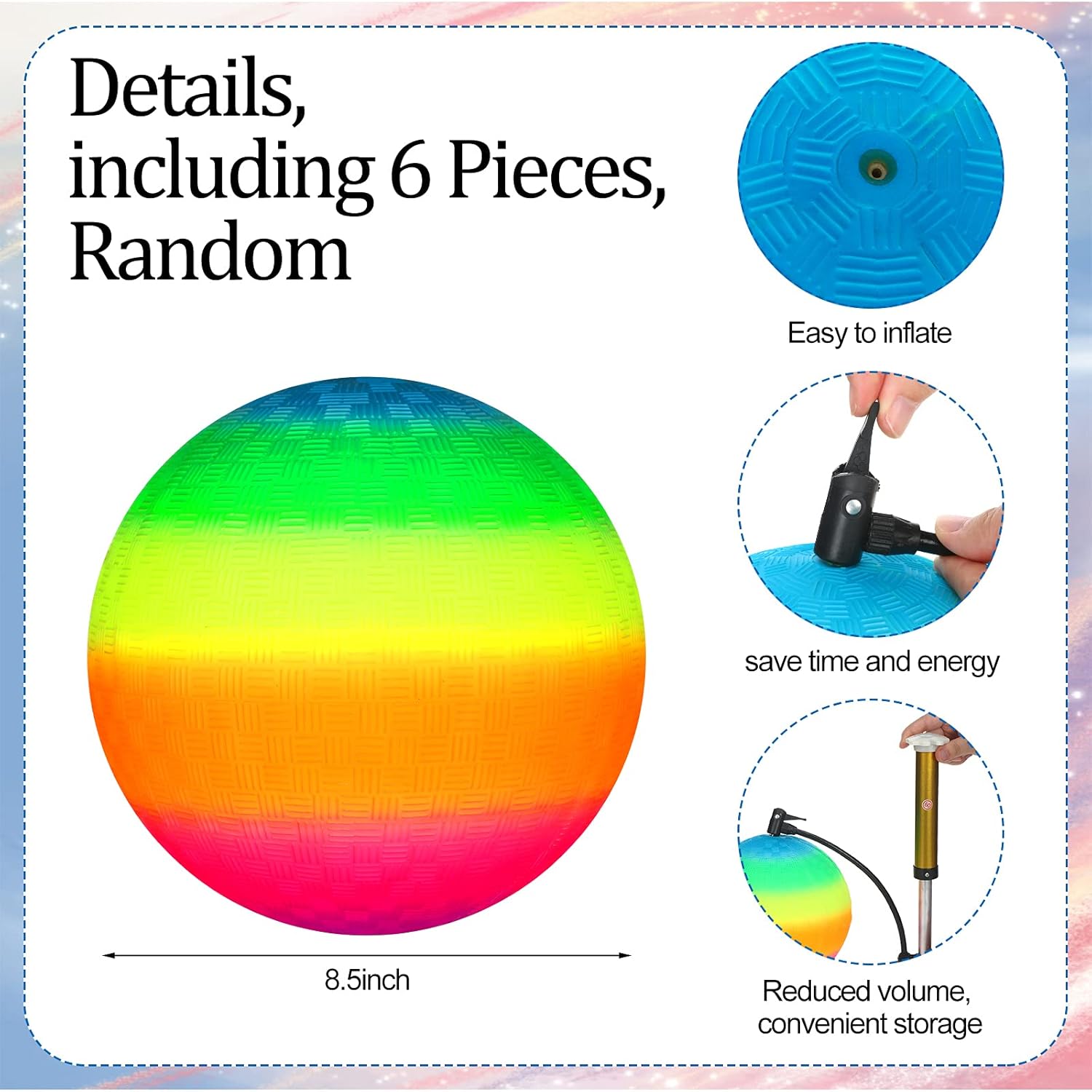6 Pieces 8.5 Inch Rainbow Playground Balls for Kids Adults Colorful Rubber Bouncy Balls Dodgeball Kickballs Handballs Inflatable Balls Exercise Yoga Balls for Indoor and Outdoor Games : Sports & Outdoors
