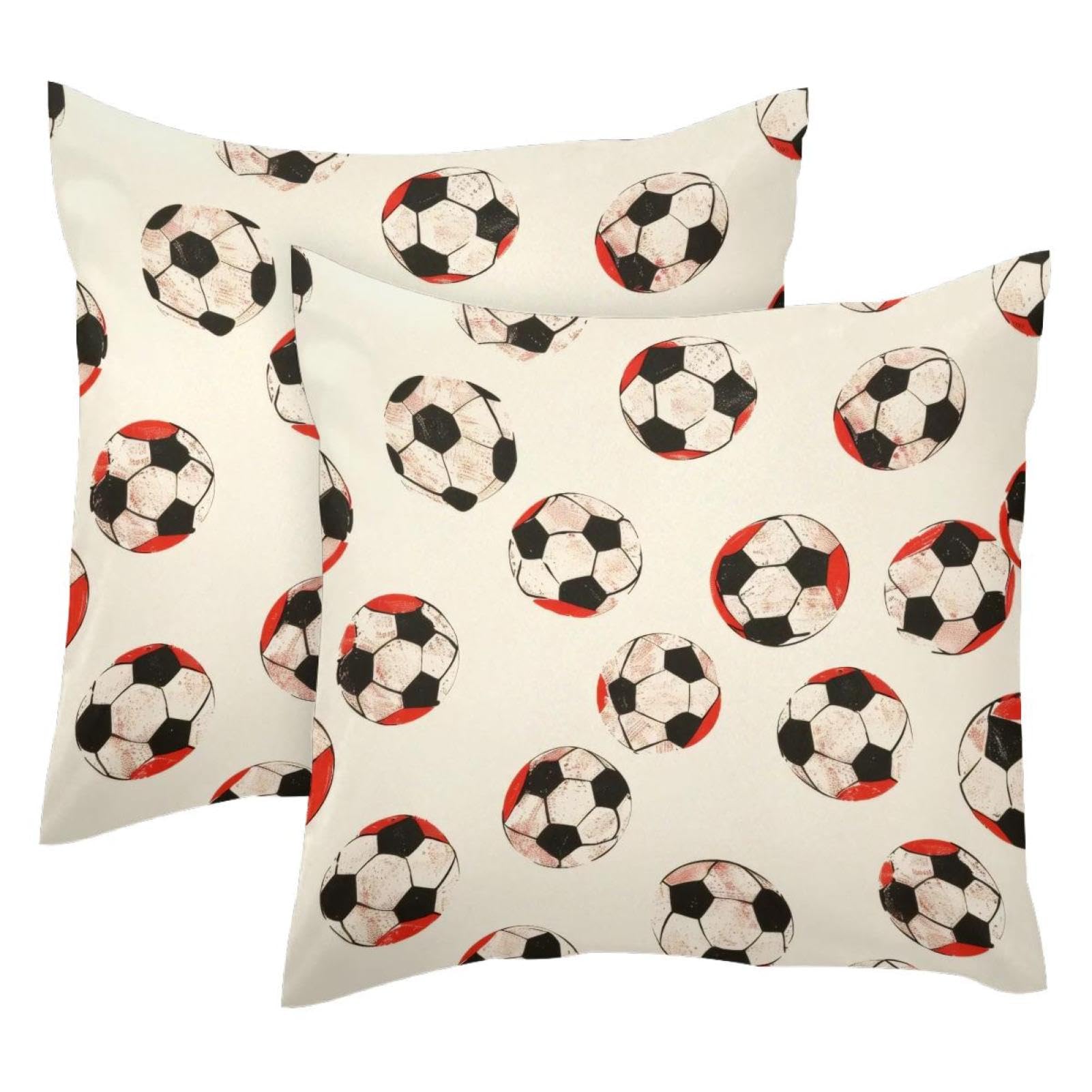 Vapokf Multi Red Black White Football 2Pcs Throw Cushion Covers Soft Velvet Pillow Case Modern Decorative Double-Sided Designs Pillowcase, 50X50cm (Inserts Not Include)