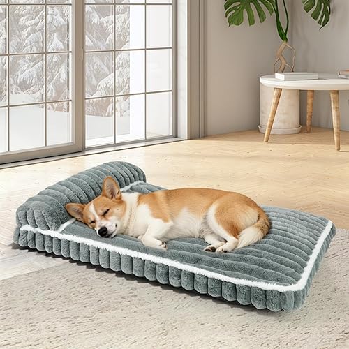 Miniatura 10 de Camas cómodas para perros extra grandes, cama para perros con funda lavable extraíble, cama de lujo de felpa para perros para jaula con almohada,