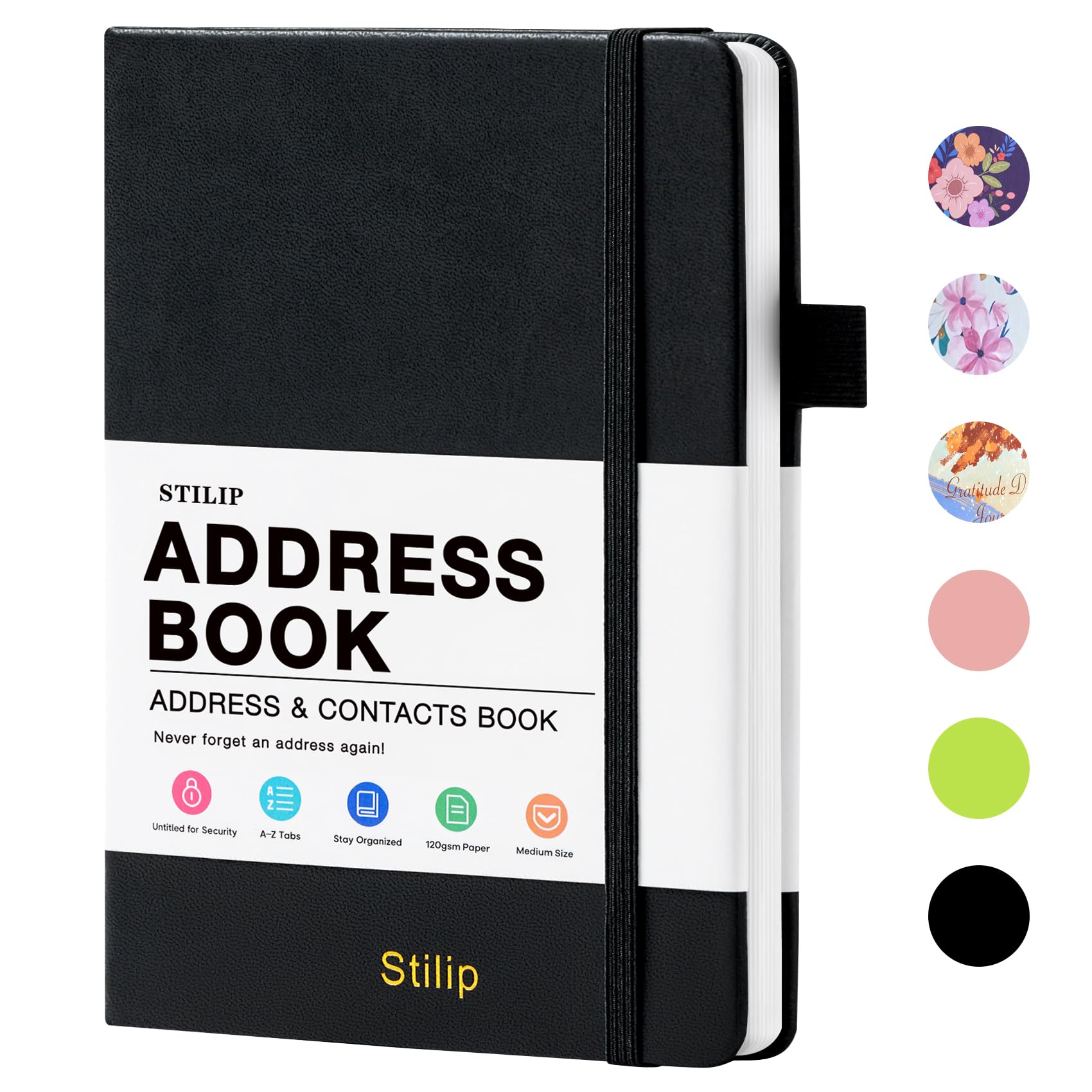 Address Book with Alphabetical Tabs - Large Print Hardcover for Organizing Contacts, Handy Size Small Address Book for All Your Important Information in One Place - Black