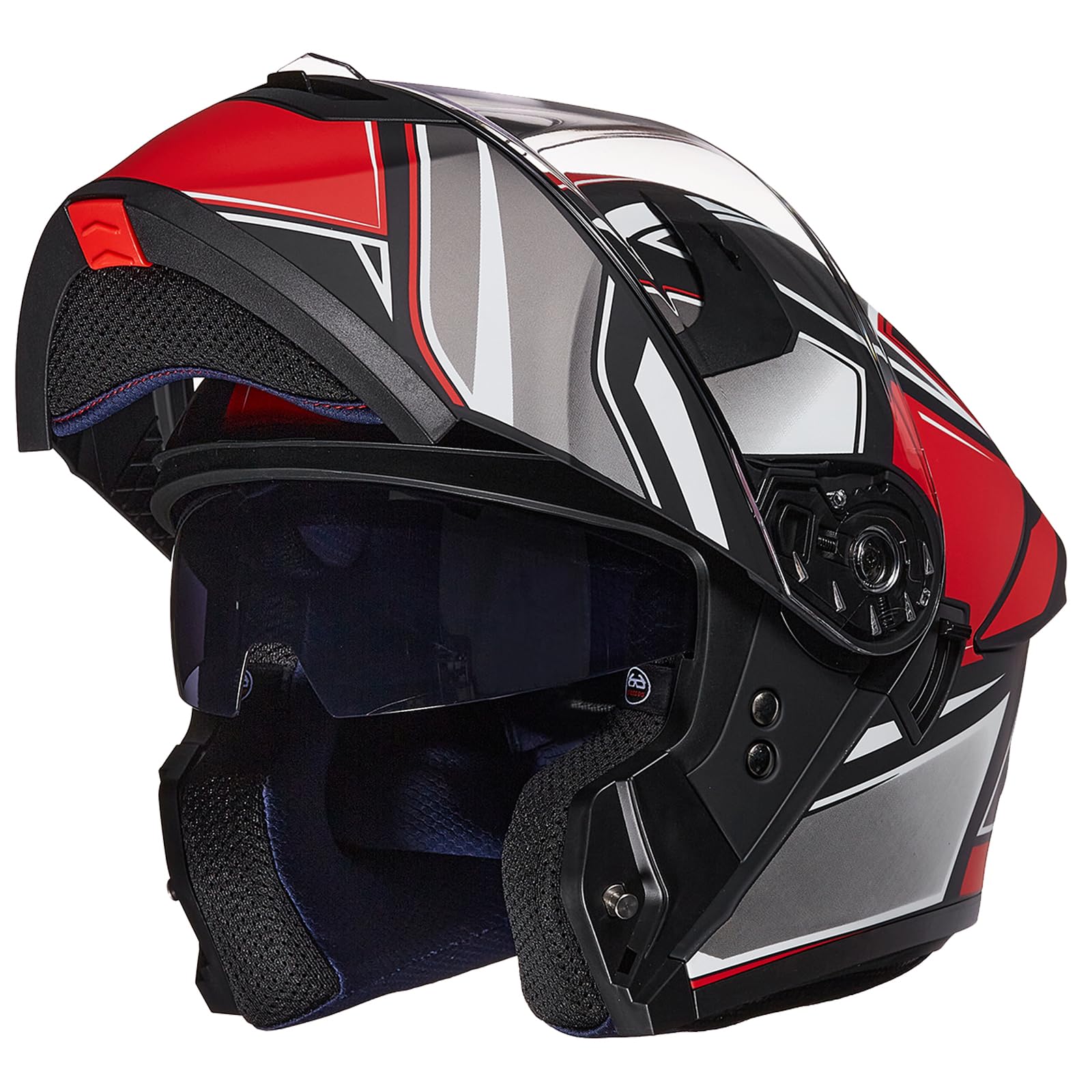 ILM Adult Motorcycle Helmet Dual Visor Flip up Modular Full Face Helmet DOT Model WS206(Redblack,XX-Large)