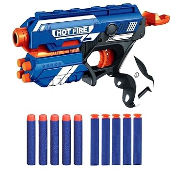 Amisha Gift Gallery Toy Gun for Kids Boys Toys Gun for Kids - Manual Foam Blaster Gun, Safe and Long Range, 10 Soft Bullets (Multicolour)