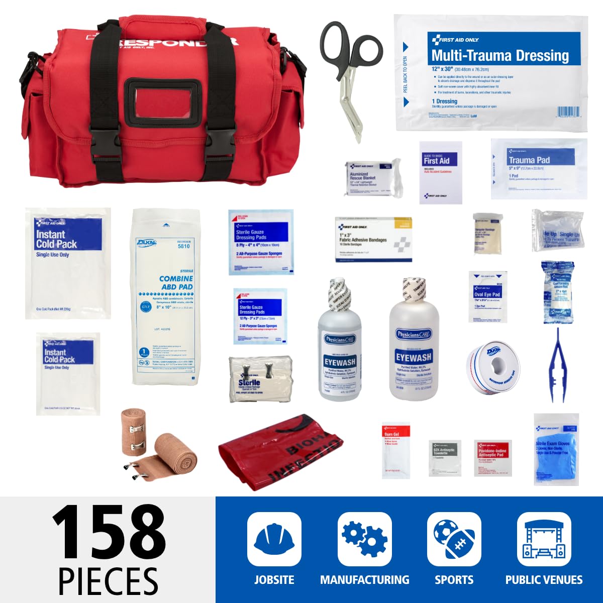 First Aid Only 520-FR All-Purpose First Responder Emergency First Aid Kit for Home, Work, and Travel, 158 Pieces — Amazon image 2