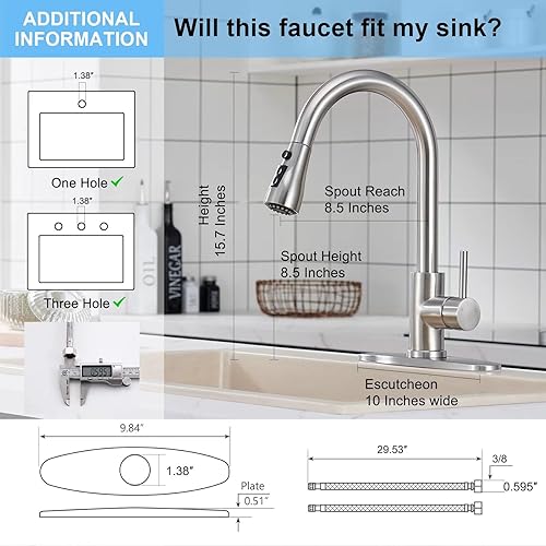 Miniatura 2 de AIODZLFD Grifos de cocina de níquel cepillado con rociador extraíble, grifo de cocina desplegable de níquel cepillado, diseño elegante y clásico