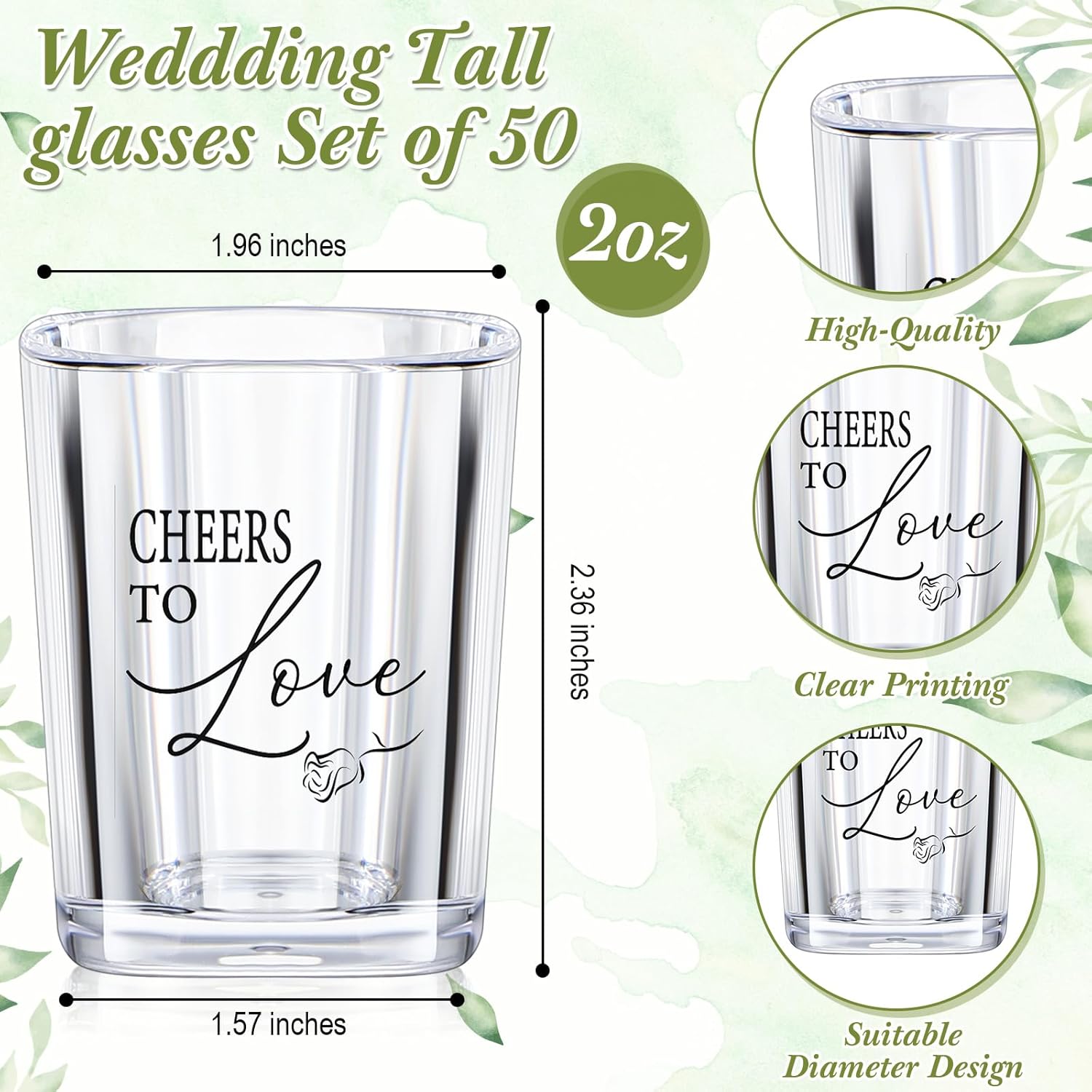 Sliner 50 Set Wedding Favors for Guests Bulk 2oz Acrylic Cheers to Love Shot Glasses with Thank You Cards Organza Bags for Guest Souvenirs (Cylinder,Cheers to Love)