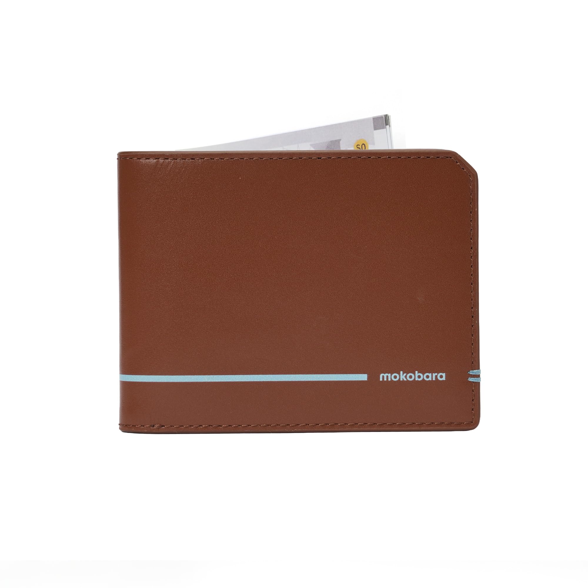 MOKOBARA Stash Slim Bifold Wallet for Men | Monostriped | Genuine Leather | RFID Protected | Holds Up to 6 Cards | Single Currency Compartment | Tan Lines (Tan)